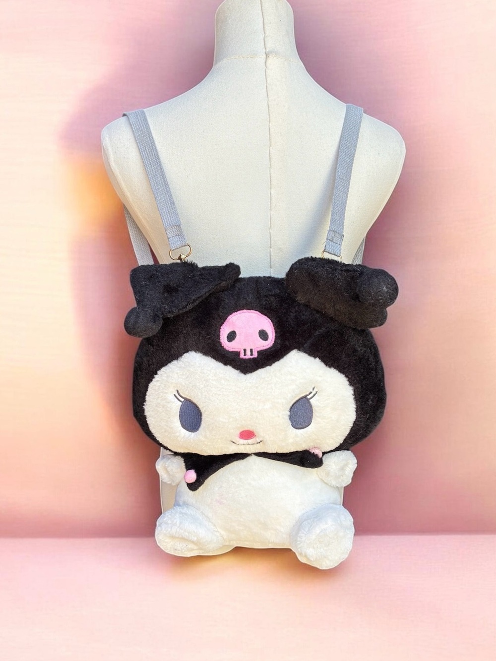 Sanrio Kuromi Plush Character Backpack in Black, White & Pink